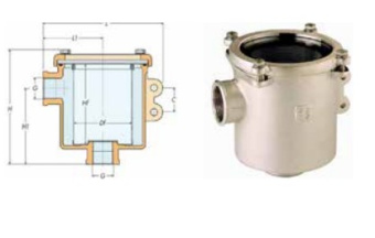 Nanni Diesel QFI64114GI – Water Strainer Nickel Plated Bronze Vertical, Polycarbonate Cover 1-1/4", Flow 8000 l/h