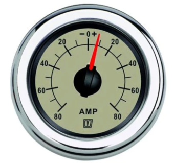 Vetus AMP080N - Ammeter, Cream, 12/24V (+/- 80A), Cut-out Size Ø 52 mm (incl. Shunt)