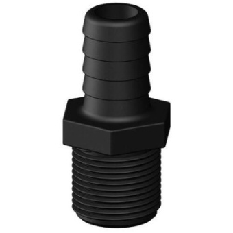 Trudesign 90252 Straight MM Long Threaded Barbed - 19 mm 3/4'' BSP - Black