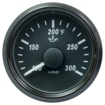 VDO A2C3833410030 - SingleViu 2426 Engine Oil Temperature 300°F Black 52mm White Lighted w/ Red Pointer