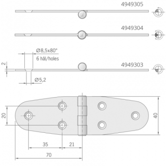 Roca Hinge 140X40 mm Center Pin