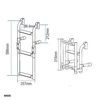 Lalizas 99500 - Folding Ladder For Transom, Stainless Steel 316, 1+2 Steps, 257x596mm