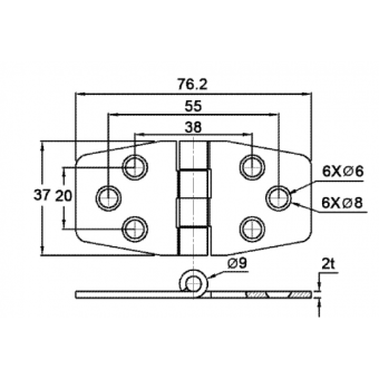 Marine Town Hinge With Cover 76x37 mm