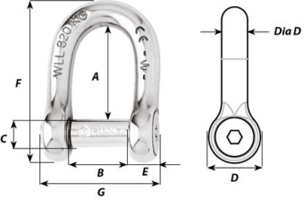 Wichard 1305 - Self-locking Allen Head Pin D-Shackle Stainless Steel 10 mm