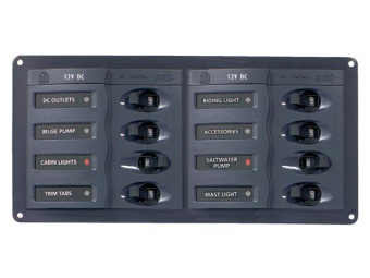 BEP 901H - Circuit Breaker Panel DC 12V 8x Single Pole Horizontal