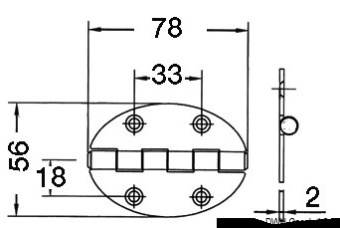 Osculati 38.451.01 - Oval Hinge 78x56 mm Stud Mounting 2 mm