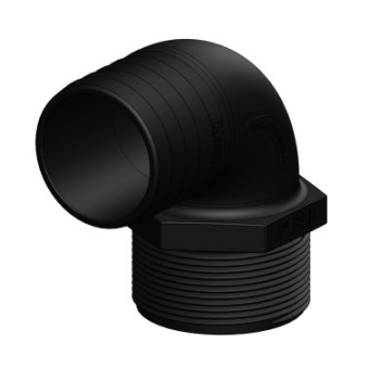Trudesign 90570 90° MM Long Elbow - Barbed Threaded - Ø50 mm 2'' BSP - Black - Packaged