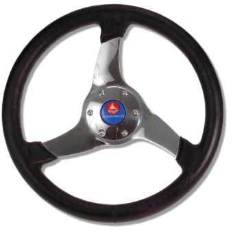 Allpa 3-Spoke Wheel 'Elica' Stainless Steel With Black Polyurethane Rim, Ø350mm, Depth 95mm
