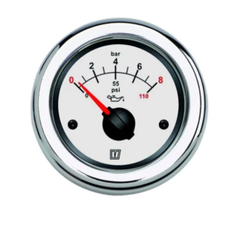 Vetus OILW - Oil Pressure Gauge, White, 12/24V, (0-8 kg/cm2), Cut-out Size Ø 52 mm (excl. Sensor) 