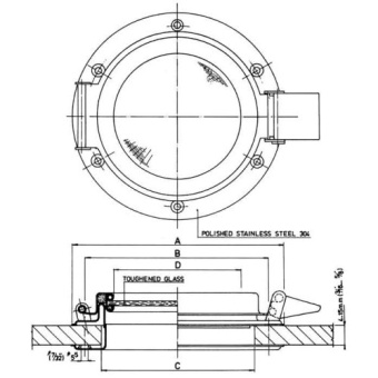 Allpa Stainless Steel Round Portlight, Ø215mm, Opening Version With Unbreakable Glass, Cut Out Size Ø166mm