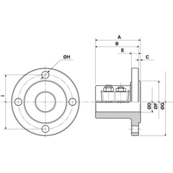 Allpa Bronze Half-Coupling With Centering Ring, Ø20mm Shaft, Centre Ø63,5mm, Pitch Ø82,5mm, 4x Ø10,5mm