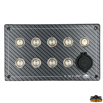 Trem L0680309 - Horizontal Electrical Panel With Prewired Circuit Breaker With USB-USBC-Voltmeter 3 Buttons 6 Switches