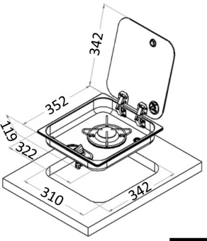 Osculati 50.715.01 - Stainless Steel Hob Unit With Tinted Glass Cover 1 Burner Recess 119 mm