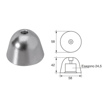 E. Polipodio OG027 Zinc Anode for Vetus Thruster BP195E, Ø58x42 mm