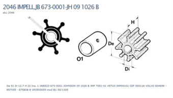 Technautic 7409 - Impeller W51xH22 Shaft 12.7 Bolt 6-Blade