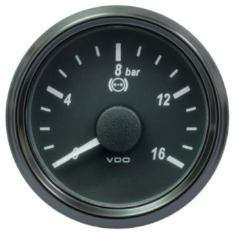 VDO A2C3832710030 - SingleViu 1402 Brake Pressure 16Bar Black 52mm White Lighted w/ Red Pointer