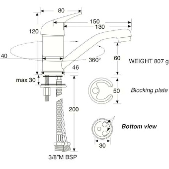 Barka Mixer Tap Swivelling Chrome 250mm