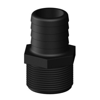 Trudesign 90231 MM Long Threaded Barbed Straight Fitting - 38 mm 1''1/2 BSP - Black