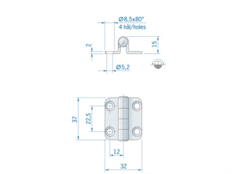 Offset Hinge ROCA 32 x 37mm Stainless Steel