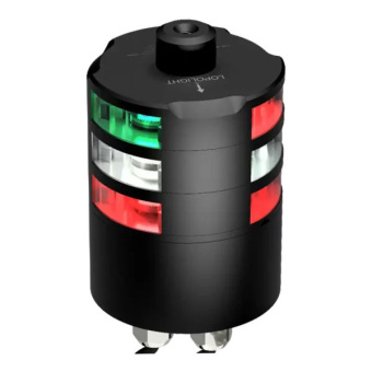 Lopolight 201-005W+012+014G2-B - Navigation Light 2NM Tri, 360° White+Red, Windex, Black W/Base & Connector