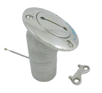 Allpa Stainless Steel Deck Entries 'Diesel', Hose Connection Ø38mm, Flange Ø76mm, 30° Model