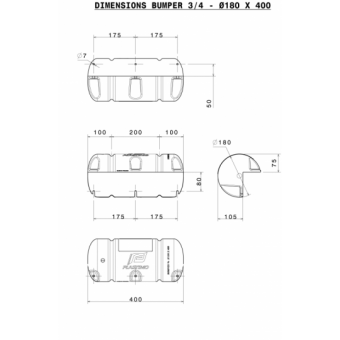 Plastimo White Straight 3/4 Bumper 18X40 cm