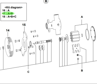 Bukh 00400-2R098 - Minor Sea Water Pump Service Kit for R210J Engines