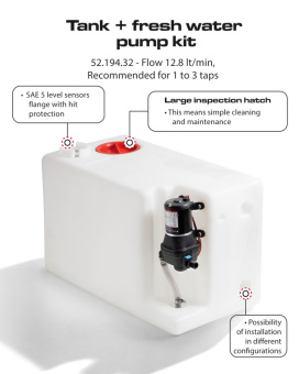 Osculati 52.194.30 - Tank + Fresh Water Pump Kit 56 l 12 V