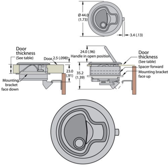 Flush Pull Ring Latch 44 mm with Key Lock