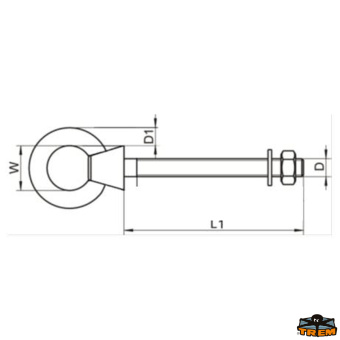 Trem N3408035 - AISI 316 Long Eyebolt M8 Length 35 mm Diameter 8 mm 6 Pieces