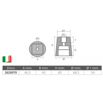 E. Polipodio Spare Zinc Ogive Anode With Squared Pin