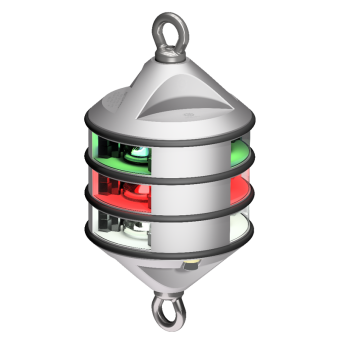Lopolight 300-112+14+15G2H2CP - Navigation Light 3NM 360° White/Red/Green, Hoist, Silver Anodized