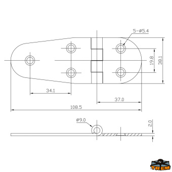 Trem M3540108 - AISI 316 Stainless Steel Hinge 38x109 mm Straight Model