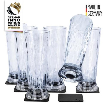 Silwy KO-BE-C-6 - Magnetic Plastic Beer Glass W/ Metallic Nano-gel Coaster, Set Of 6