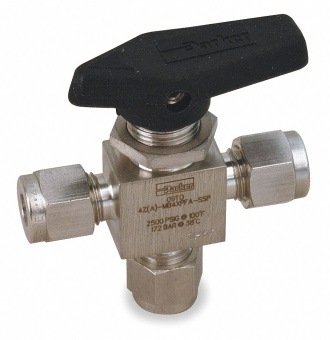 Parker 60-0013 3-Way 1/4" Ball Valve, 316 Stainless Steel