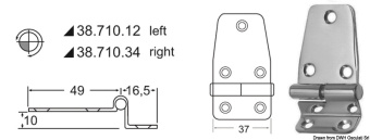 Osculati 38.710.34 - Overhang Hinge Right 65,5x37 mm