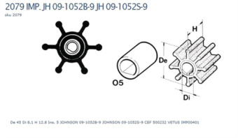 Technautic 7412 - Impeller W45.7xH12.8 Shaft 8.1 Single Flat 6-Blade