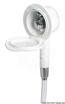 Osculati Classic Evo White Door Bulkhead Mounting Boat Shower with Mizar Chromed Brass Push-Button Shower Head Ø95 mm with White Nylon Hose 2,5 meter - 15.250.64