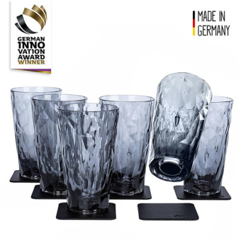 Silwy KO-LD-G-6 - Magnetic Plastic Glass Longdrink Grey, Set Of 6