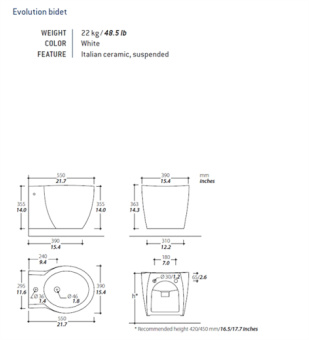 Tecma T-PF.BIDET/EV2 - Evolution 2G Bidet White, Without Faucet
