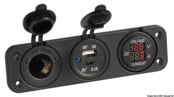 Osculati 14.517.29 - Digital Voltmeter And Ammeter 12V USB-A + USB-C