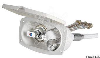 Osculati New Edge White Door Boat Shower with Boris Mixer and Push-Button Shower Head 180x105 mm with Stainless Steel Hose 4 meter - 15.158.21