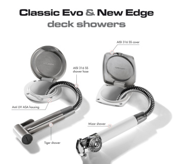 Osculati Classic Evo Stainless Steel Door Boat Shower with Tiger Stainless Steel Shower Head Ø95 mm with Net PVC Hose 4 meter - 15.163.71