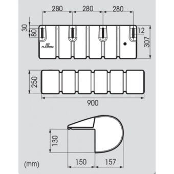 Plastimo White Bumper No Drill 307x900 mm