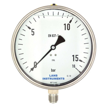 Wika Bourdon Tube Pressure Gauge Stainless Steel, Case Ø 160mm Bottom Connection 1/2'' -1+15 Bar