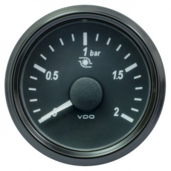 VDO A2C3833490030 - SingleViu 2107 Turbo Pressure 2Bar Black 52mm White Lighted w/ Red Pointer