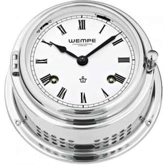 WEMPE BREMEN II Chrome Porthole Striking Ship's Clock Roman Numbers Ø 150 x 75 mm