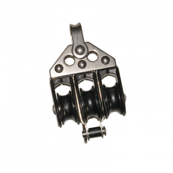 Viadana Delrin Ball Bearing Triple Block with Becket and Shackle Head for Rope up to 6-12 mm, 22-57 mm Sheaves