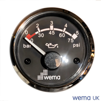 Wema 110674 52mm Oil Pressure Gauge 0-5 Bar 10-185 Ohms - Chromed Black