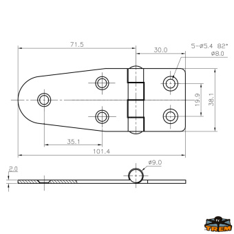 Trem M3540102 - AISI 316 Stainless Steel Hinges 40x100 mm Straight Model